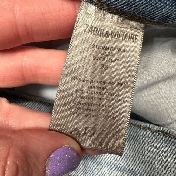 Zadig & Voltaire Silver Metallic Side Striped Storm Denim Shorts EU 38 - Picture 6 of 7